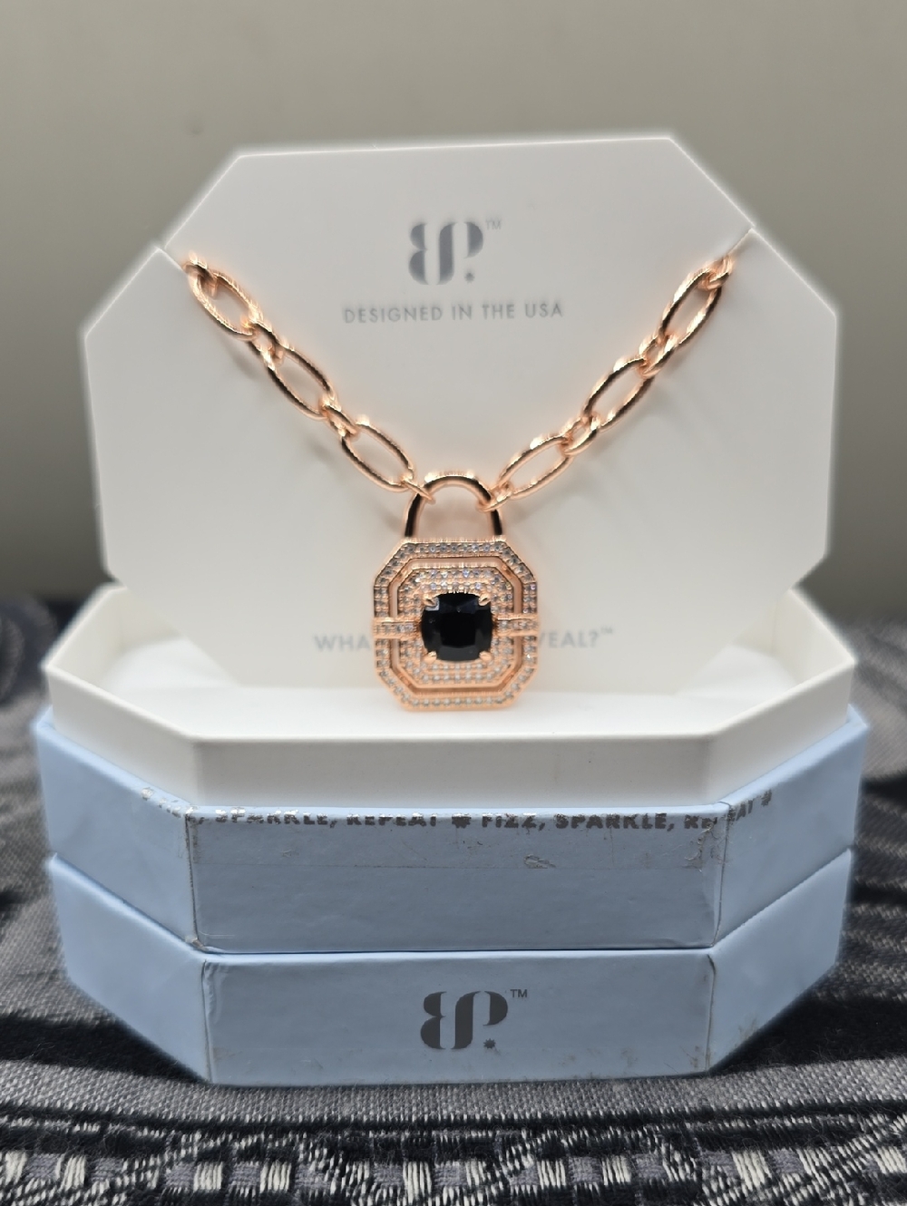 Bomb Party Necklace OG Lock NK63310 Sun-Drenched Dreams Black Onyx Cz Rose Gold